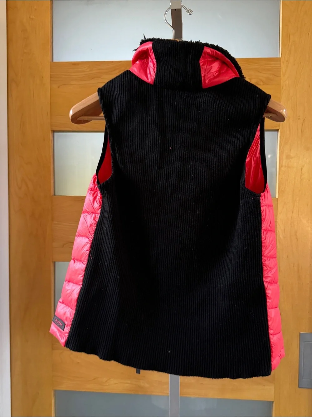 Calvin Klein Performance Red Quilted Vest with Black Collar Trim
